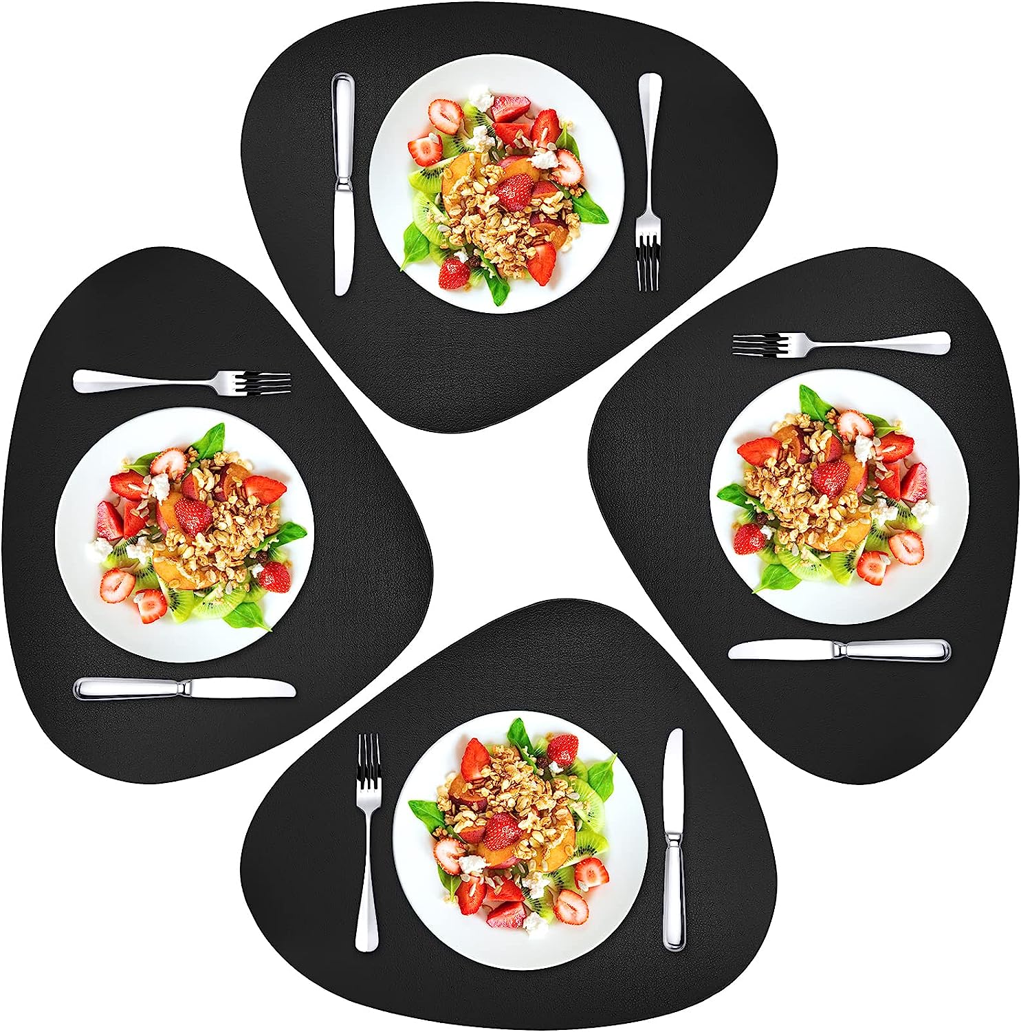 Herda Faux Leather Round Placemats Set of 4 Wipeable Washable Heat Resist Table Mats 24Hr Smart